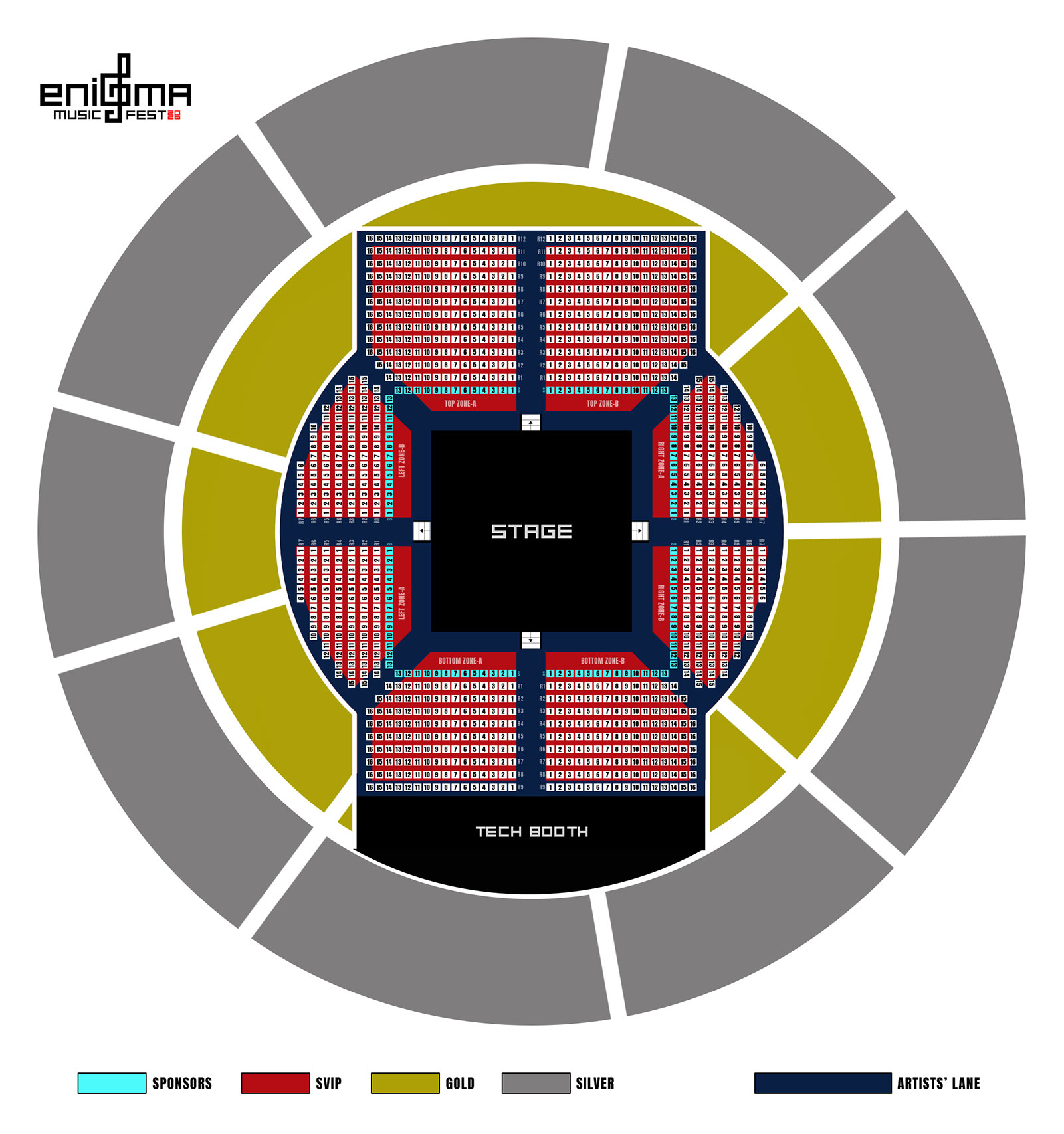Enigma Music Festival Seat Layout with Artists Lane